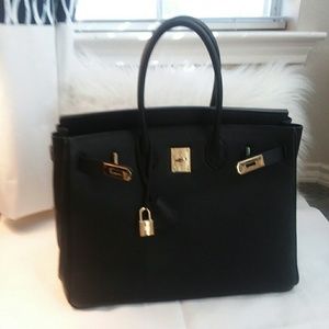 Black Leather Structure Handbag Purse Tote